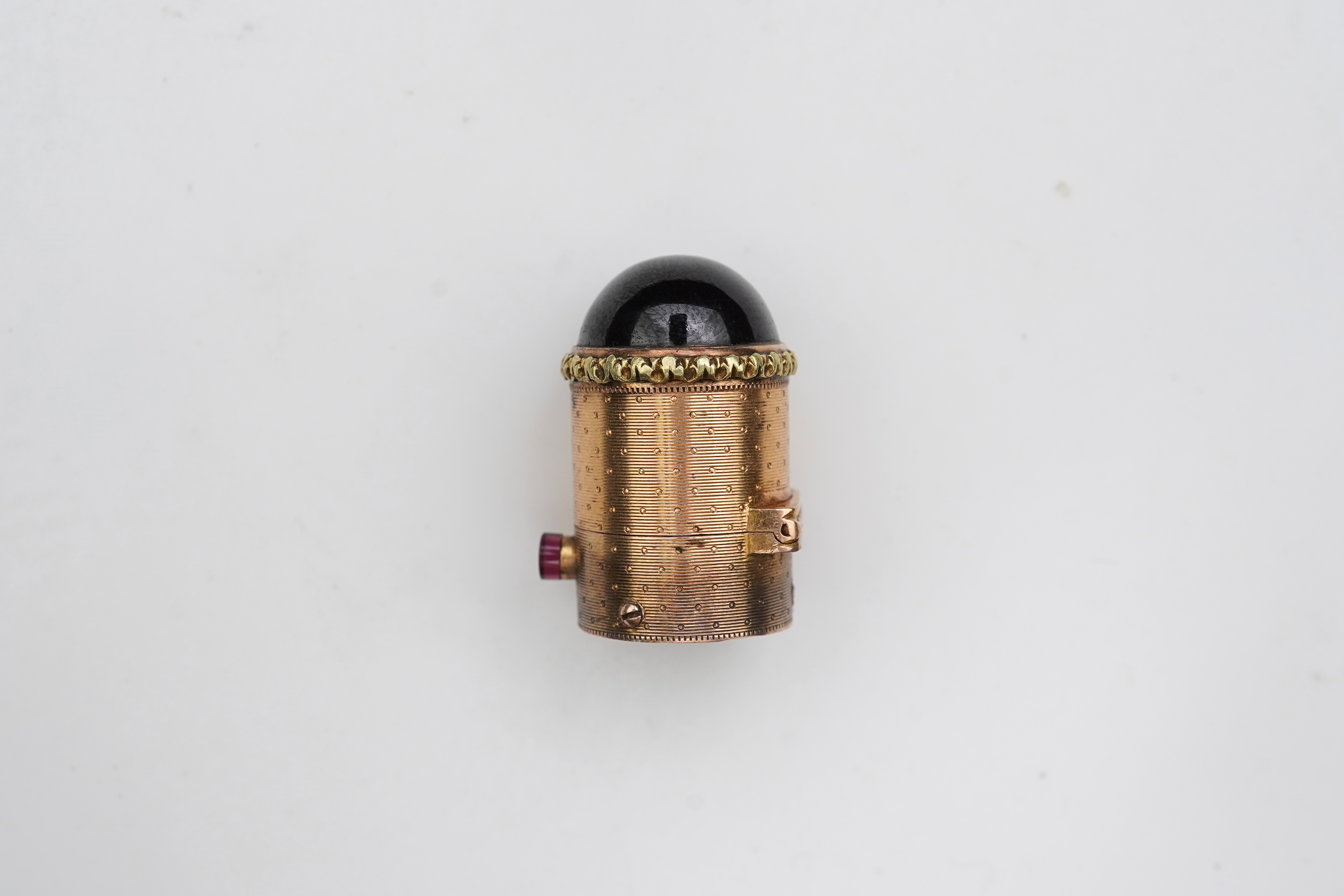 A miniature cased carriage timepiece, with key, 8.5cm high